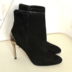 Nine West Black Suede Ankle Booties with Metallic Heel